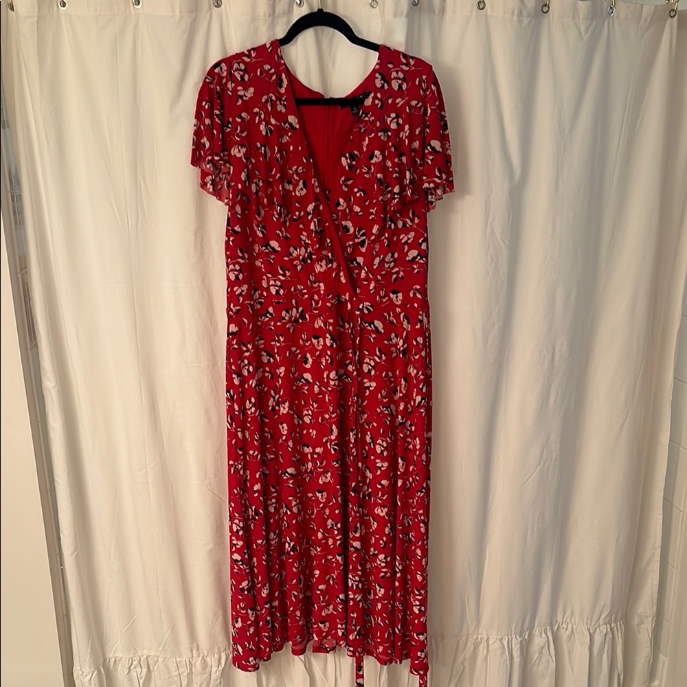 Ralph Lauren Red Floral Midi Wrap Dress
